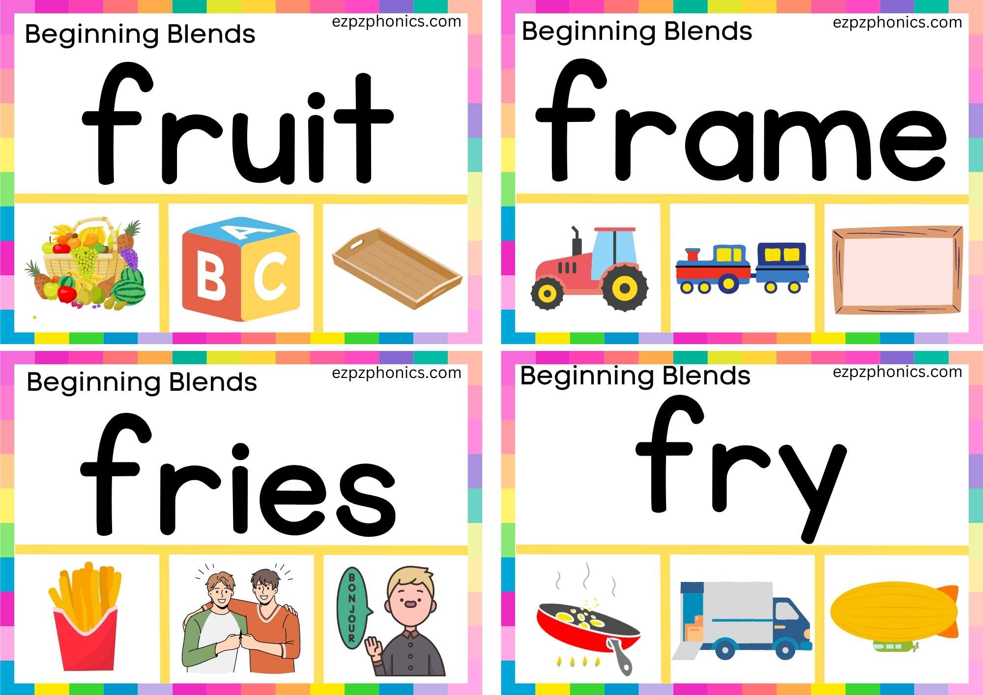FR Beginning Blends Clip Cards Read The Words And Clip The Correct Images Set 1